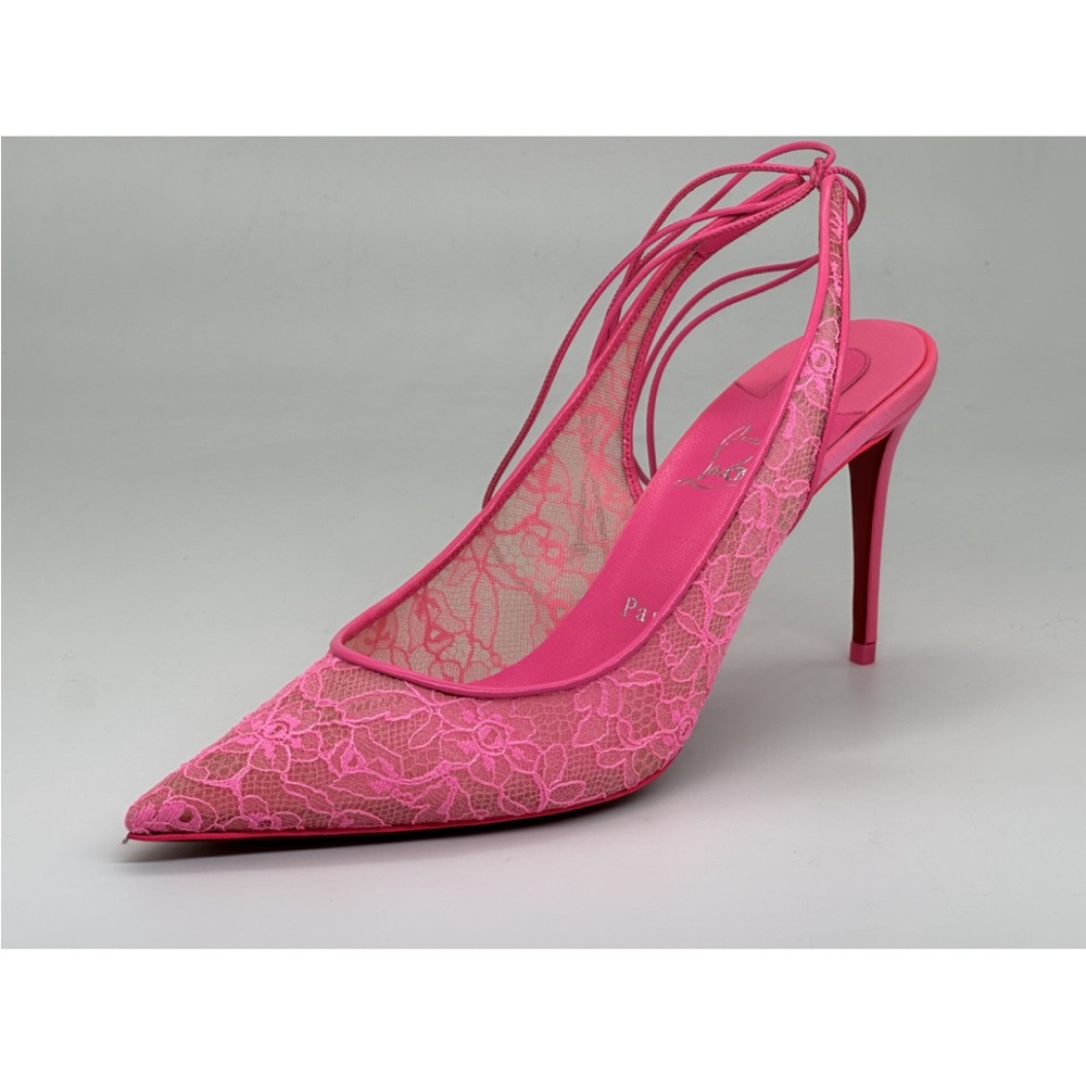 Christian Louboutin Kate 85 Neon pink lace up heels